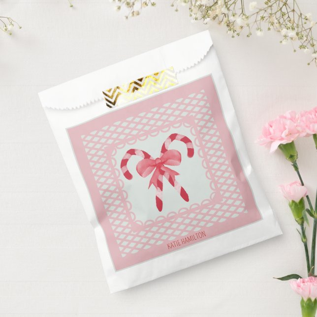 Bolsa De Papel Cañón rosado y candén rojo personalizado (Sellado)