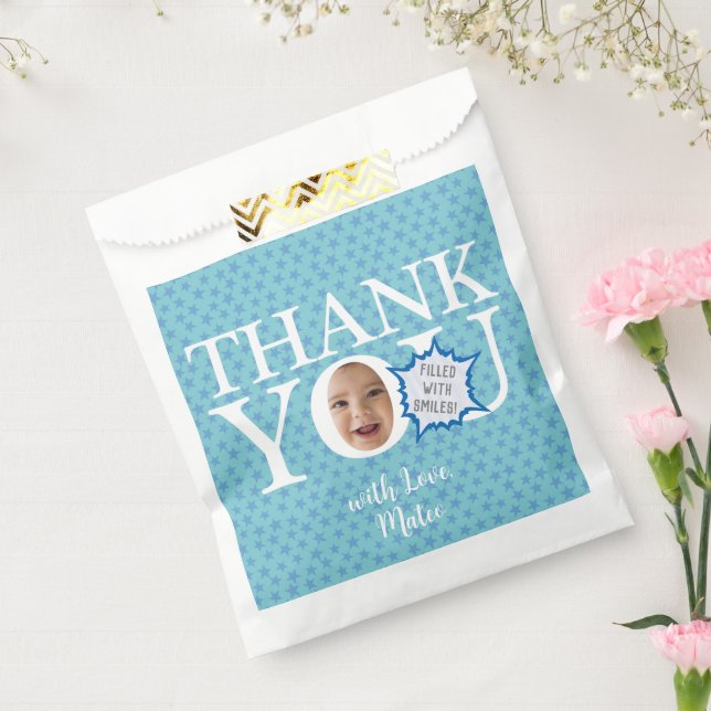 Bolsa De Papel Cara de bebé lindo 1 cumpleaños | Estrellas azules (Sellado)