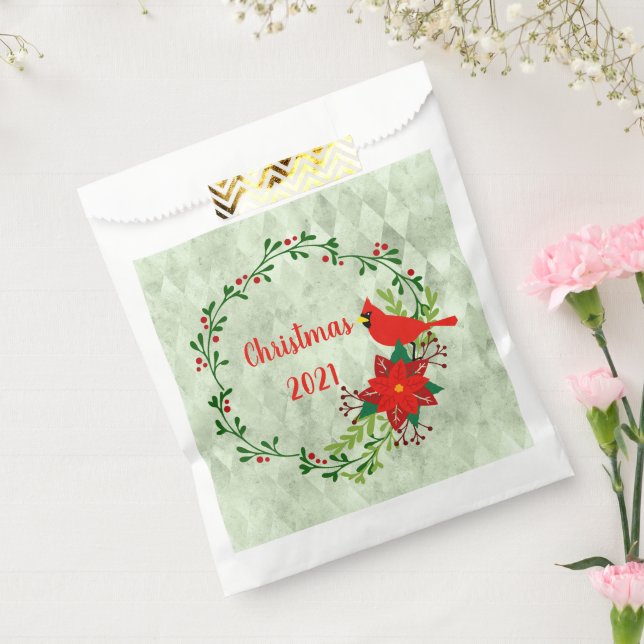 Bolsa De Papel Cardenales Wreath Personalizados (Sellado)