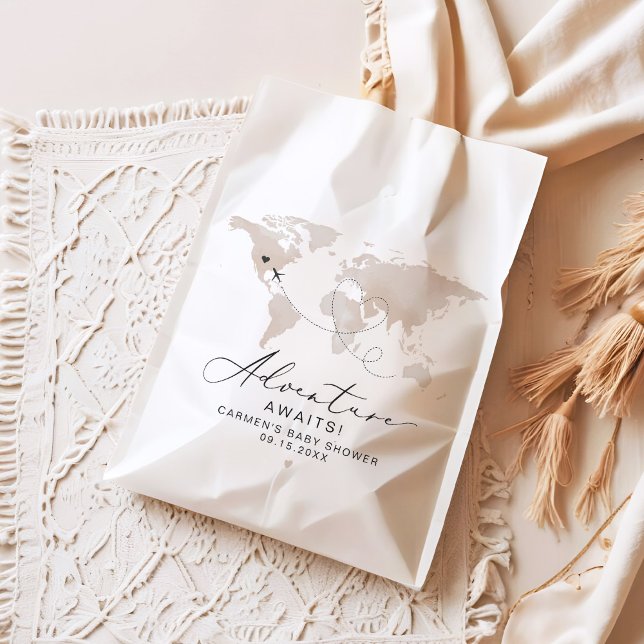 Bolsa De Papel CARMEN Beige Map Adventure Baby Shower (Subido por el creador)