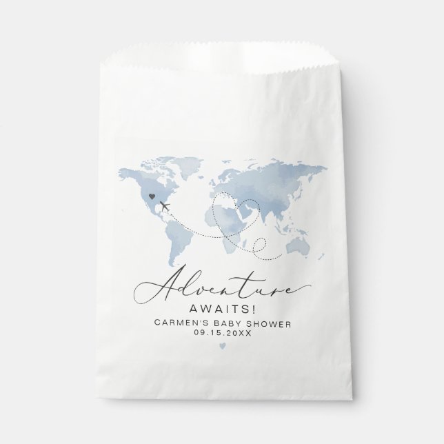 Bolsa De Papel CARMEN Dusty Blue Map Adventure Baby Shower (Anverso)