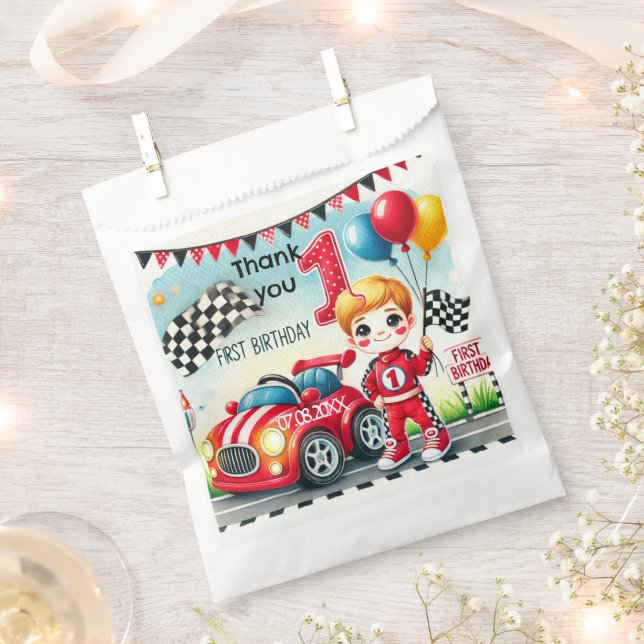 Bolsa De Papel Carreras coche Niño Primer Fiesta de cumpleaños (Cortado)