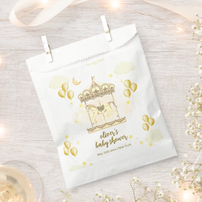Bolsa De Papel Carrusel de globo mágico Gold Elegant Baby Shower (Cortado)