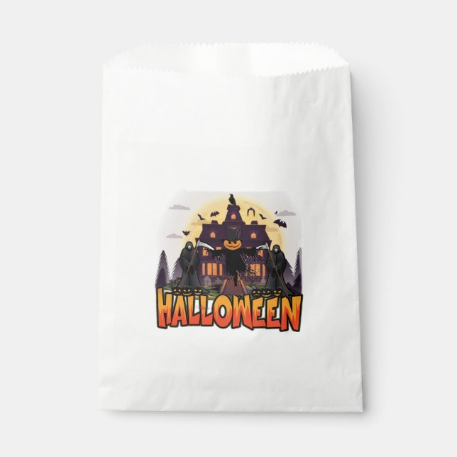 Bolsa De Papel Casa de calabaza asustada, Halloween (Anverso)