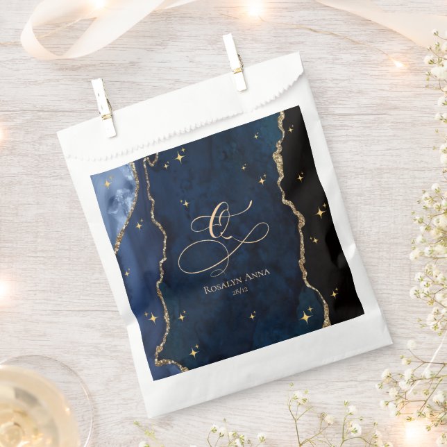 Bolsa De Papel  Celestial Blue Quinceanera Midnight Stars Moon  (Cortado)