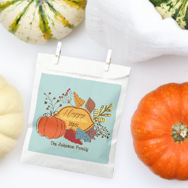 Bolsa De Papel Cena de Acción de Gracias de Calabaza Azul Retro
