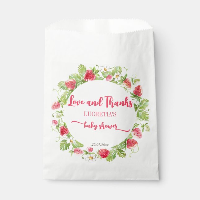 Bolsa De Papel Cerezo de fresa dulce ducha bebé gracias (Anverso)