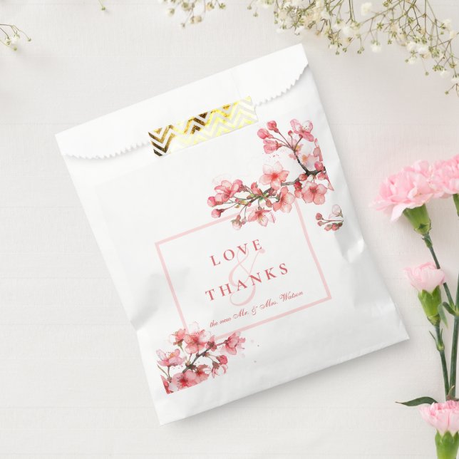 Bolsa De Papel Cerezos en flor Amor y Gracias Boda Primaria (Sellado)