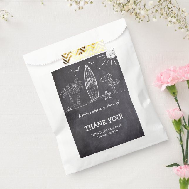 Bolsa De Papel Chalkboard Un Pequeño Surfista Baby Shower (Sellado)
