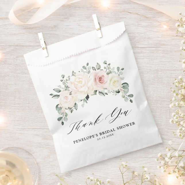 Bolsa De Papel Champagne Ivory Rubor Pink Floral Bridal Shower (Cortado)