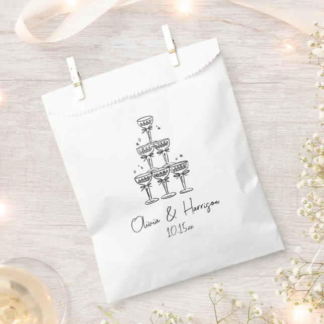 Bolsa De Papel Champagne Tower Doodle Custom Name Wedding (Cortado)
