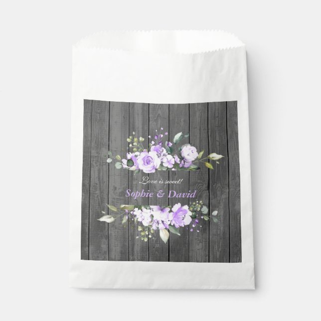 Bolsa De Papel Charm Lavender Floral Barn Wood Boda (Anverso)