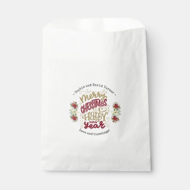 Bolsa De Papel Charm Merry Christmas Happy New Year Typography (Anverso)