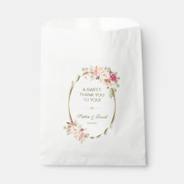 Bolsa De Papel Charm Pink Rubor Floral Gold Frame Boda