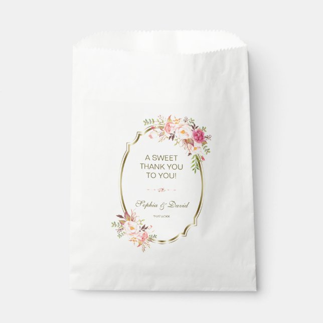 Bolsa De Papel Charm Pink Rubor Floral Gold Frame Boda (Anverso)