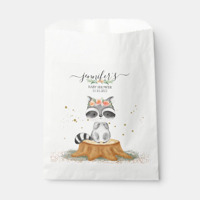 Bolsa De Papel Charming Raccoon Wildlife Baby Shower (Anverso)
