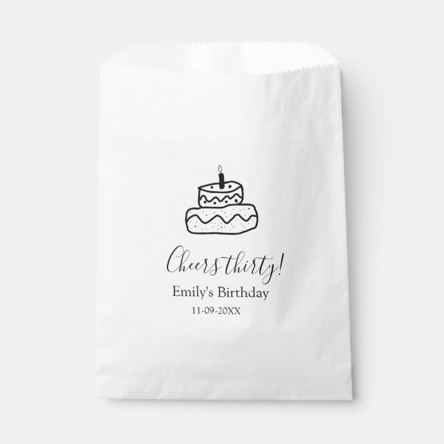 Bolsa De Papel Cheers thirty birthday cake black scribble hand (Anverso)