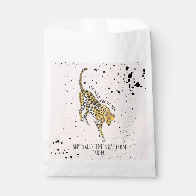 Bolsa De Papel Cheetah Wild Acerca De Tu Aula Valentine (Anverso)