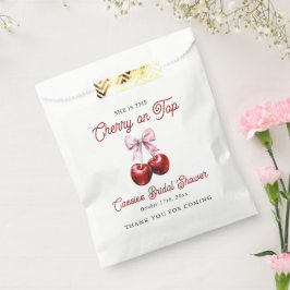 Bolsa De Papel Cherry On Top Pink Bow Bridal Shower