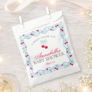 Bolsa De Papel Cherry Sweet Blue Coquette Bow Baby Shower Dessert