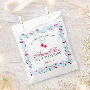 Bolsa De Papel Cherry Sweet Blue Coquette Bow Dessert de cumpleañ
