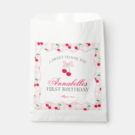 Bolsa De Papel Cherry Sweet Pink Coquette Bow Dessert de cumpleañ