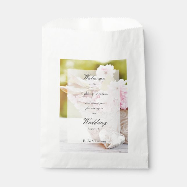 Bolsa De Papel Cherryblossoms flores rosadas boda editable (Anverso)