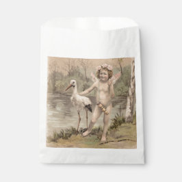 Bolsa De Papel Cherub vintage con cigüeña por lago