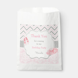 Bolsa De Papel Chevron Rosa y Gris Ballerina Baby Shower