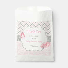 Bolsa De Papel Chevron Rosa y Gris Ballerina Baby Shower