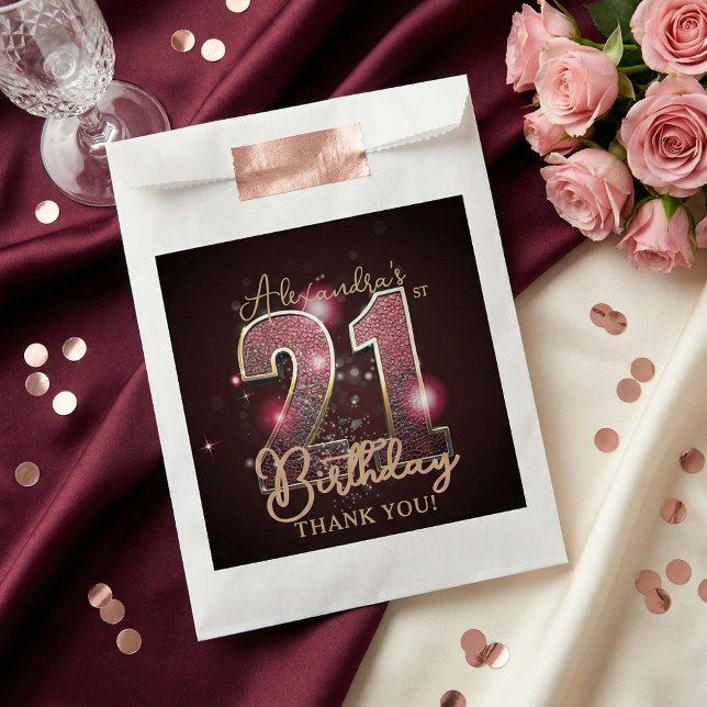 Bolsa De Papel Chic 21st Birthday Party Rose Gold Black Glamour (Subido por el creador)