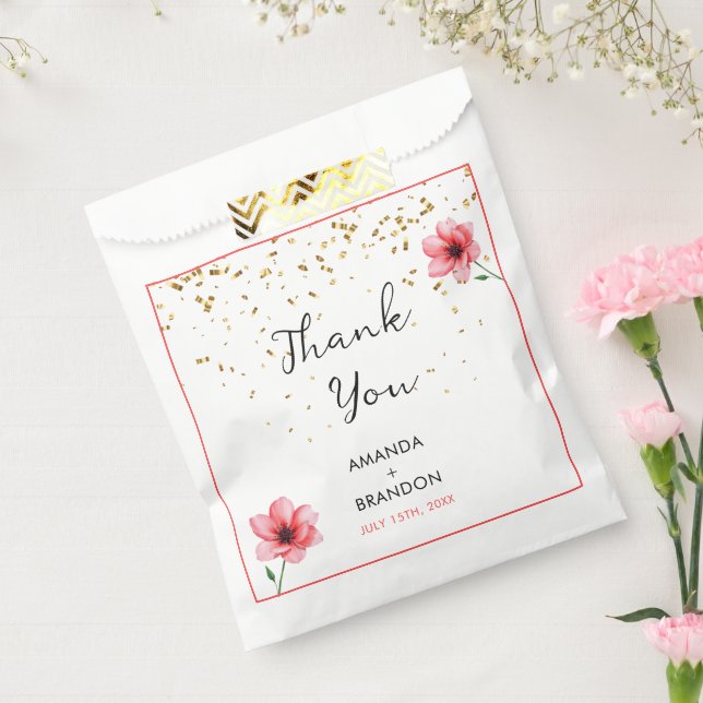 Bolsa De Papel Chic Blush Pink Floral Confetti Frame Wedding (Sellado)