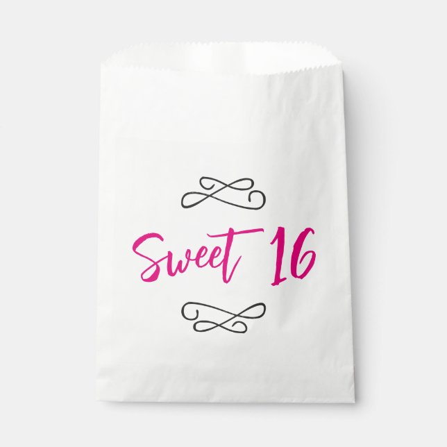 Bolsa De Papel Chic Doodle Moderno Script Rosa Caliente Cumpleaño (Anverso)