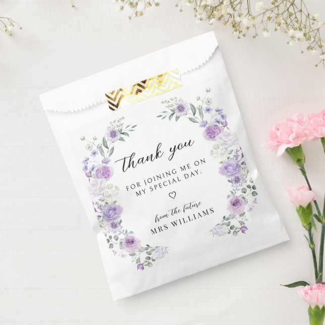 Bolsa De Papel Chic Purple Floral Wreath Bridal Shower Thank You (Sellado)