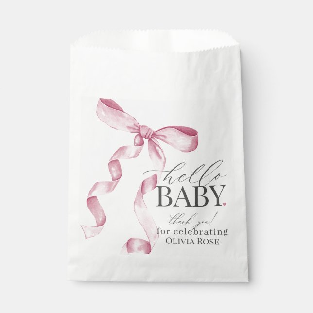 Bolsa De Papel Chica Baby Shower de Coquette Bow rosa (Anverso)