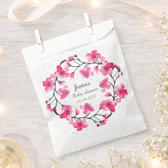 Bolsa De Papel Chica Baby Shower de flores rosas cerezo flor (Cortado)