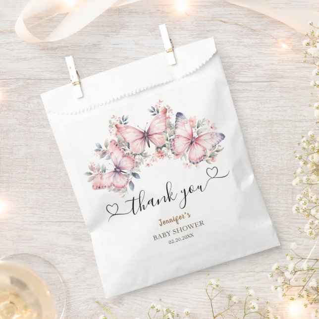 Bolsa De Papel Chica Baby Shower de mariposa rosa (Cortado)