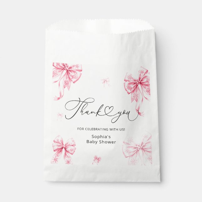 Bolsa De Papel Chica Baby Shower Pink Bow Gracias (Anverso)