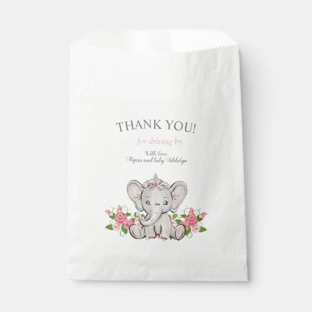 Bolsa De Papel Chica Bebé Elefante Ducha de Cumpleaños Drive By (Anverso)