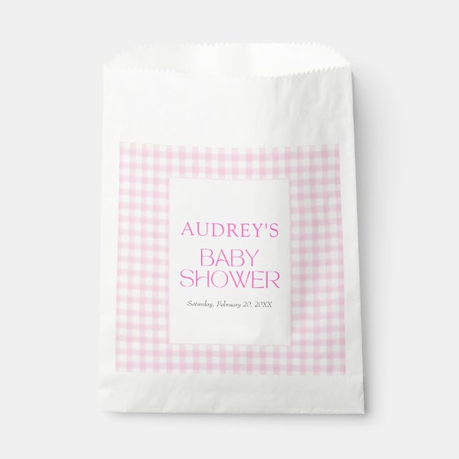 Bolsa De Papel Chica clásico rosado de Gingham Baby Shower (Anverso)