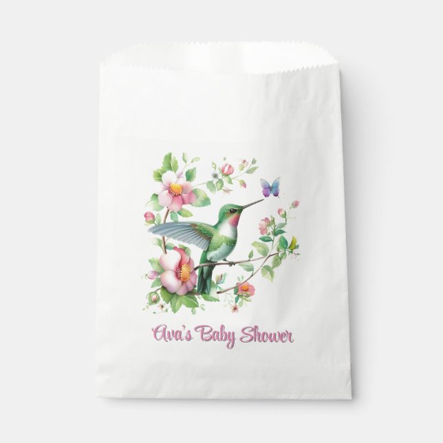 Bolsa De Papel Chica Cute Hummingbird y Butterfly Baby Shower (Anverso)