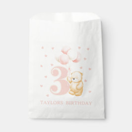 Bolsa De Papel Chica de 3 años Cumpleaños Oso Rosa + Fiesta de no