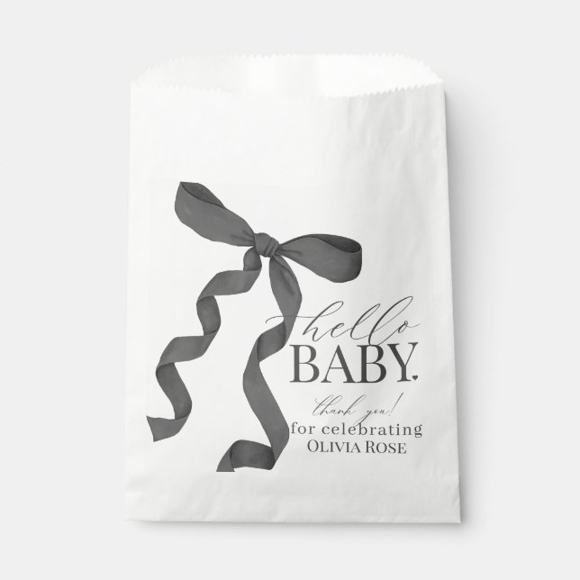 Bolsa De Papel Chica de Baby Shower Black Coquette Bow (Anverso)