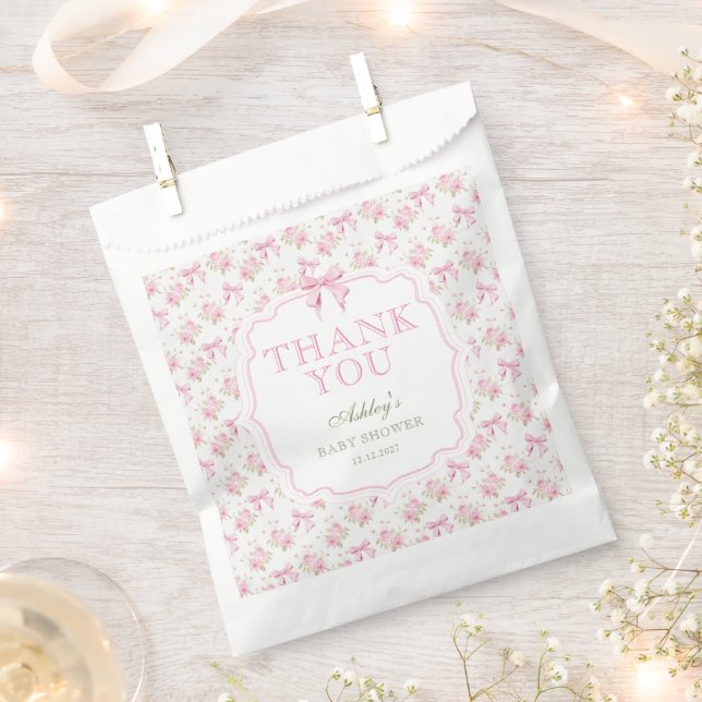 Bolsa De Papel Chica de Bow Rosado Baby Shower Gracias (Cortado)