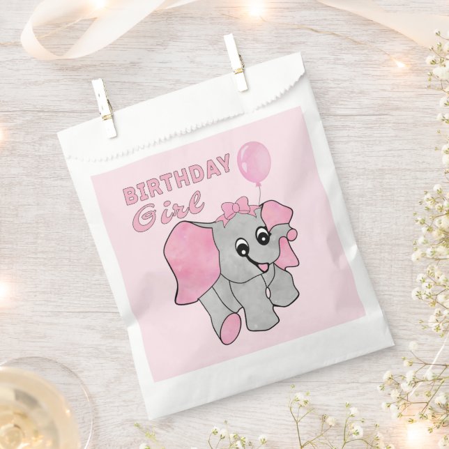 Bolsa De Papel Chica de cumpleaños elefante bebé rosa (Cortado)