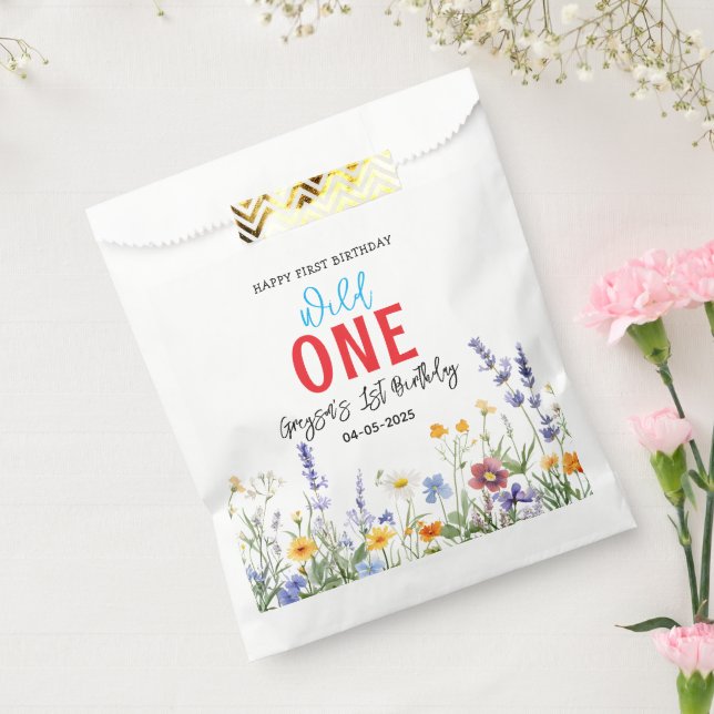 Bolsa De Papel Chica de Flores Silvestres Primer Fiesta de Cumple (Sellado)