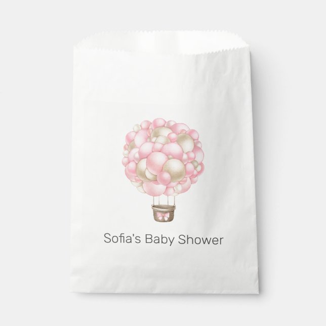 Bolsa De Papel Chica de globo aerostático rosa Baby Shower (Anverso)