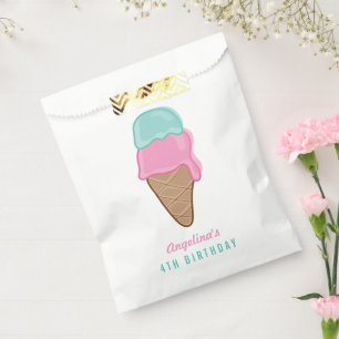 Bolsa De Papel Chica de Helado de Menta Rosa Cumpleaños de Fiesta