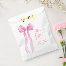 Bolsa De Papel Chica de lazo rosa es ducha de bebé
