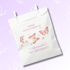 Bolsa De Papel Chica de mariposa rosa primer cumpleaños gracias